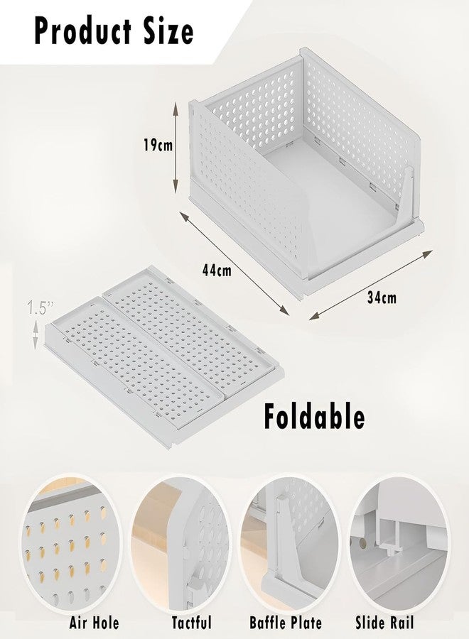 VERAT منظم VERAT قابل للطي والتكديس، قطعتان | أدراج، رفوف تخزين لخزانة الملابس المنزلية، منظم خزانة ملابس بلاستيكي قابل للتكديس، موفر للمساحة (أبيض) - Image 2